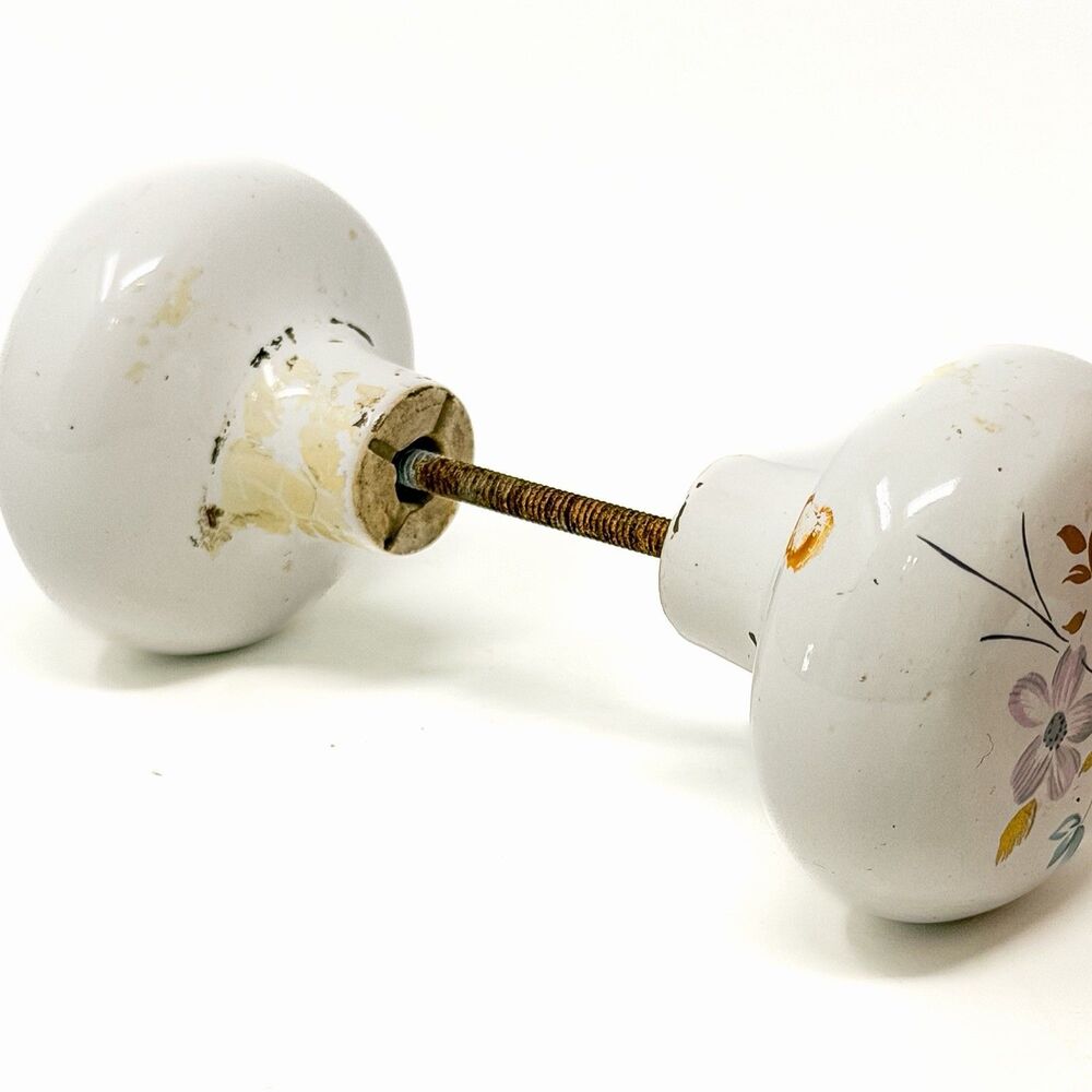 Vintage Porcelain Floral Dummy Door Knob Set White Pink Cottage Farmhouse - Picture 5 of 6